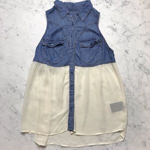 GUESS Denim Jean Sleeveless Button Down Shirt Top